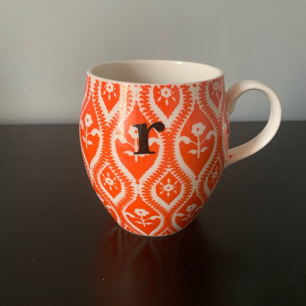 Monogram “R” coffee mug orange and black